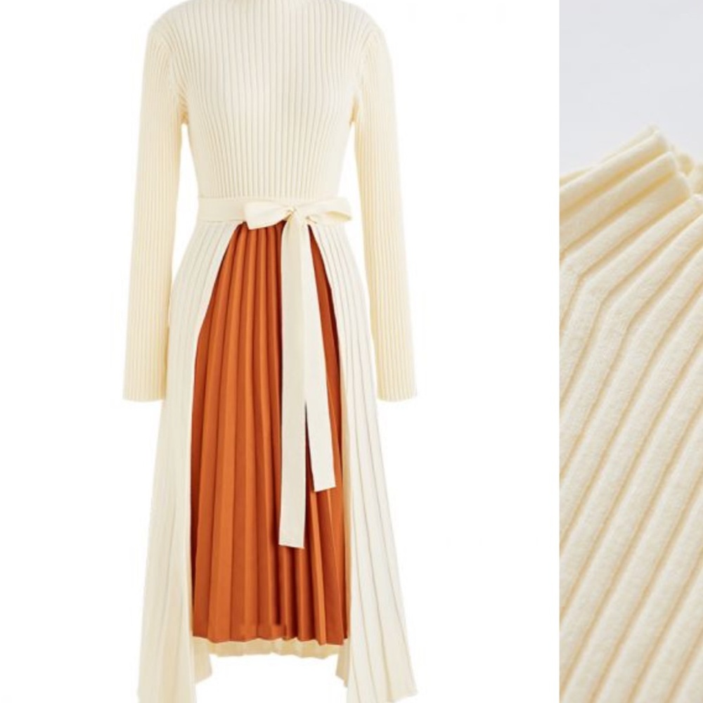 Elegant Cream and Orange Knit Dress